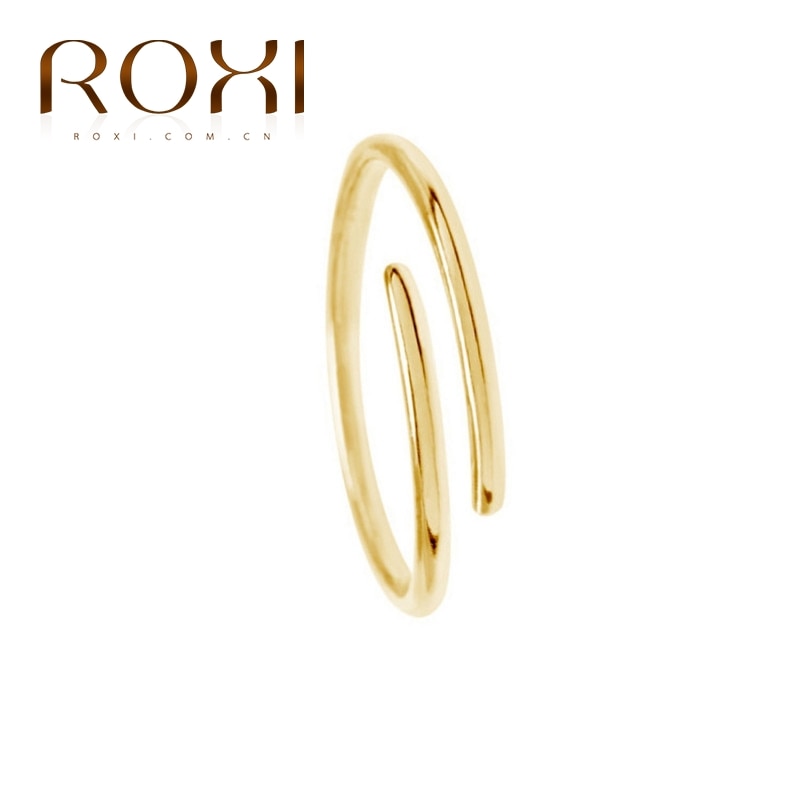 ROXI Simple ligne lisse ouvert anneaux pour femmes filles mariage fête anneaux Bijoux Anillos Vintage 925 en argent Sterling bague Bijoux: GOLD