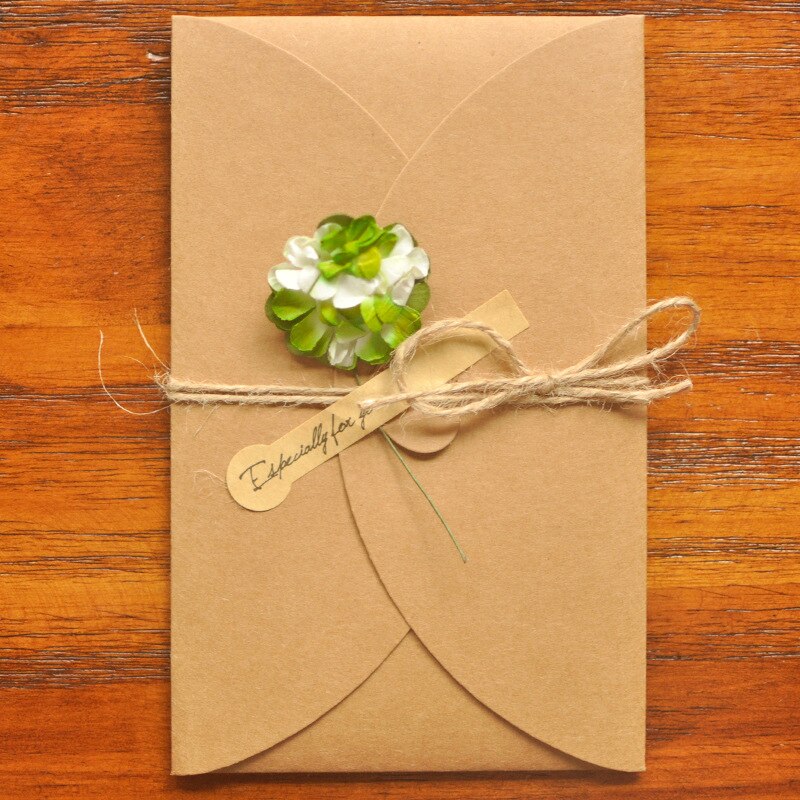 1X Retro DIY Kraft Paper Invitation Greeting Card with Envelope Handmade Dry Flower Wedding Party Cardboard Invitation Envelopes: 06