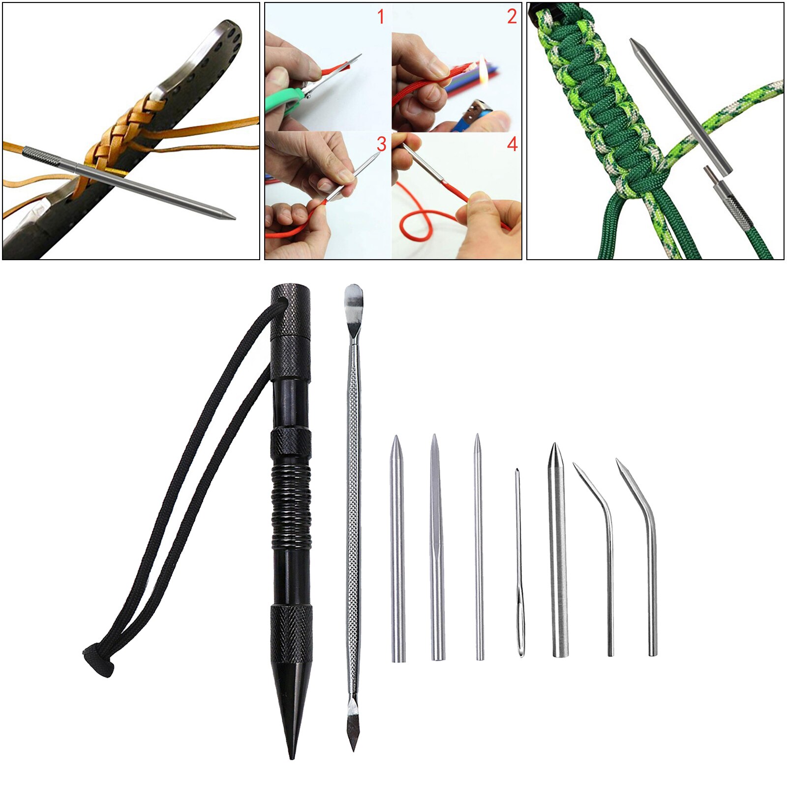 Paracord Lacing Needles Stainless Steel Tool Set Fid Lacing Stitching: 9Pcs