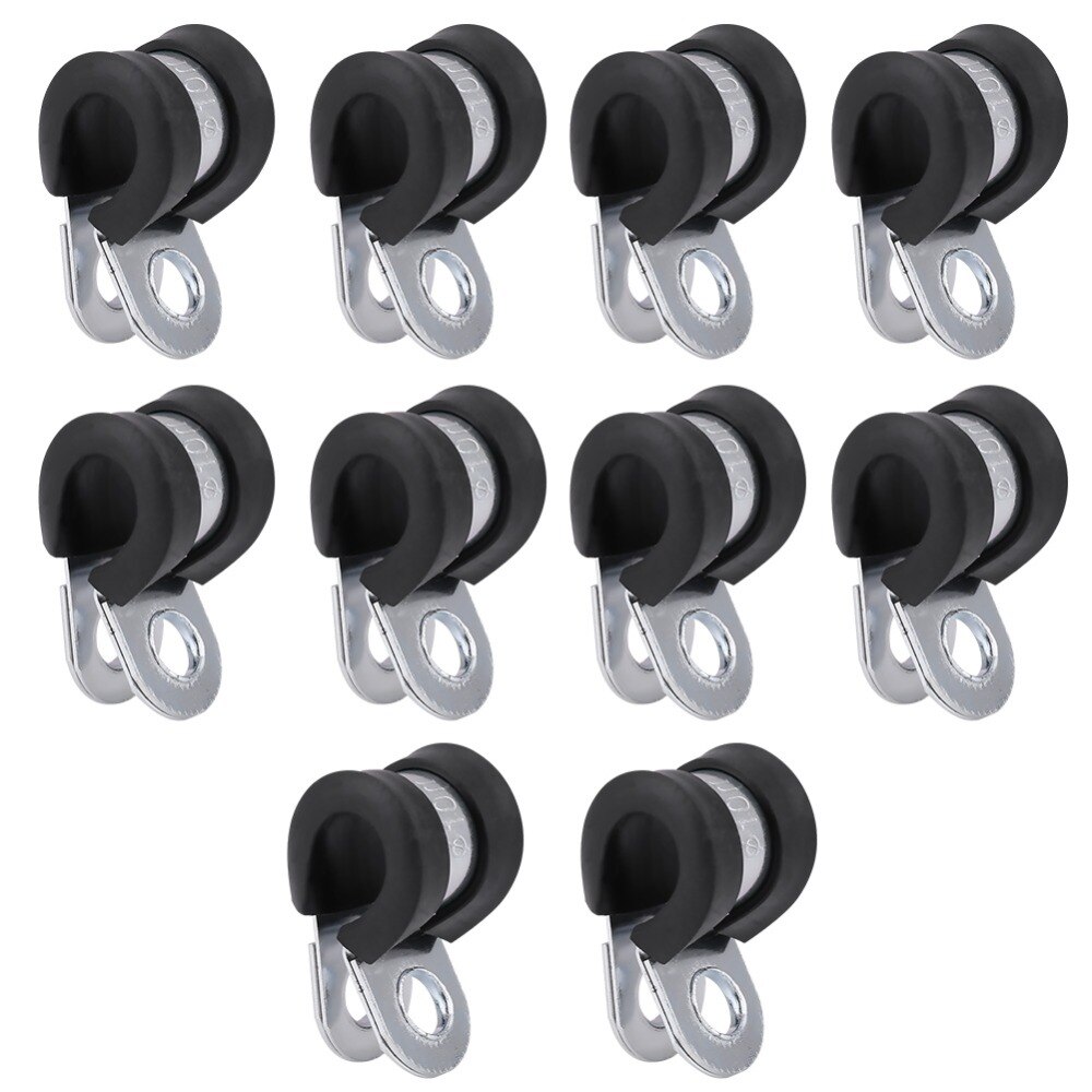 10Pcs 3/8inch(10mm) Fuel Line Clamps Rubber Cushion Clamp Aluminum Material Works Well with Fuel & Electrical Lines