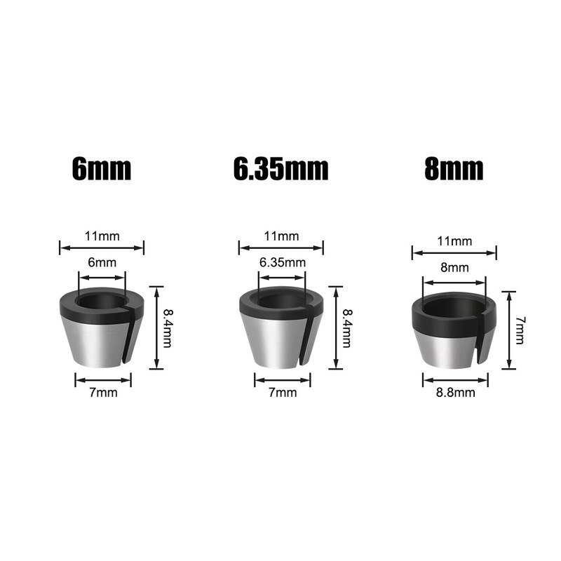 1 st 6mm 6.35mm 8mm fräs spännhylsa adapter gravyr trimmaskin chuckar trimmer fräs tillbehör verktyg