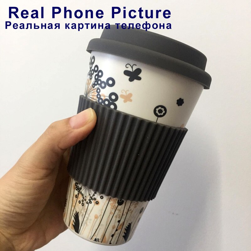 400ml Eco-Friendly Bamboo Fiber coffee mug with chinese painting reusable Anti-scalding Milk tea travel mugs and cups e