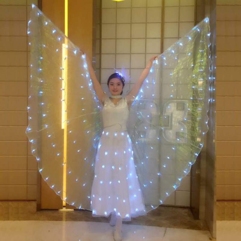 Ruoru, alas Led para danza del vientre para adultos y niñas, disfraz de Alas de Led de carnaval, Led blanca con alas de Isis, vestido Led con flores para cabeza, ropa para danza del vientre