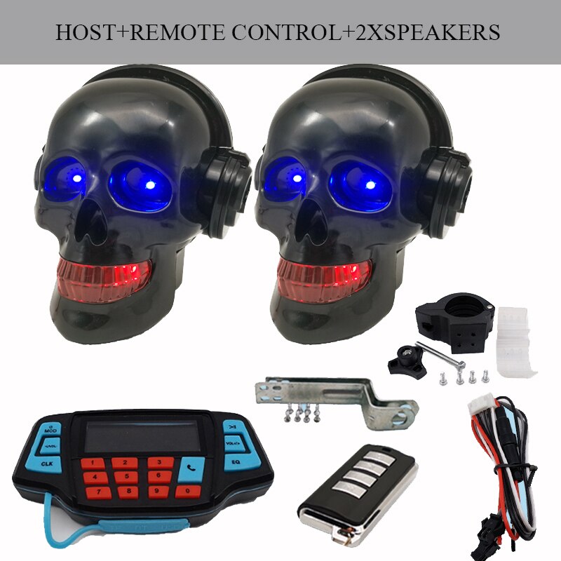 Motorcycle skull loudspeaker With Bluetooth MP3 waterproof Subwoofer Mobile phone call vehicle Electric vehicle Anti theft Color: 1