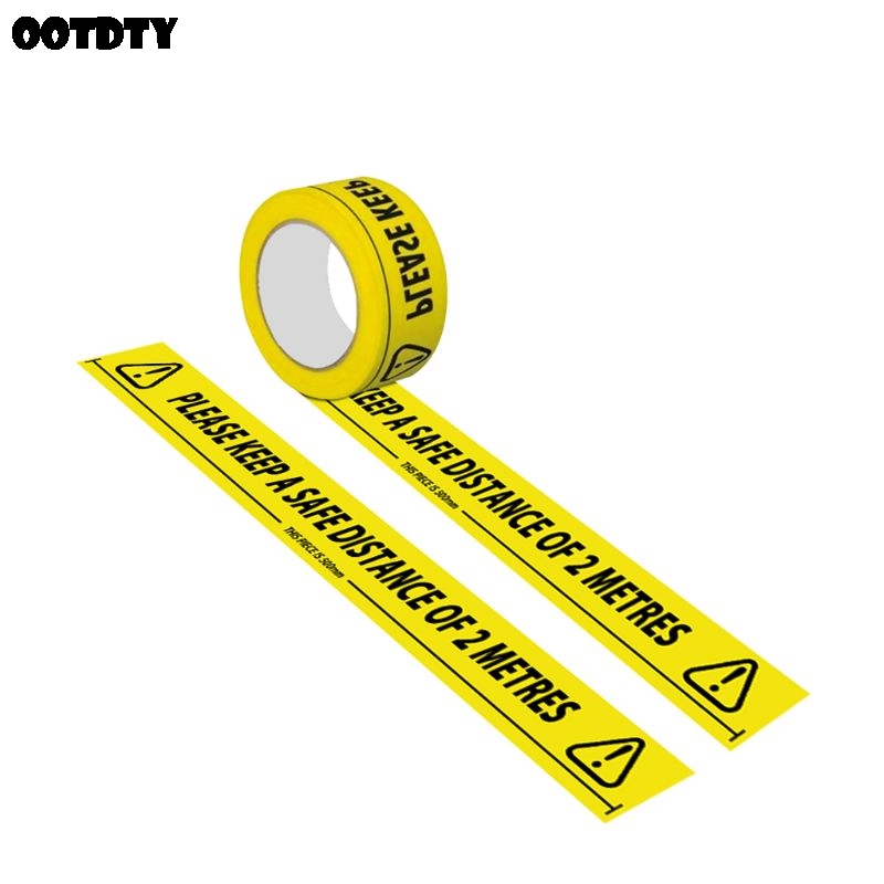 1Roll Yellow Social Distancing Stickers Tape Please Keep A Safe Distance of 2 Meters Safety Tape Protective Warning Tape