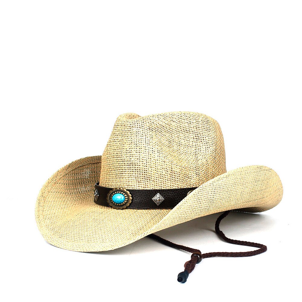 Western Cowboy Hat100% Straw Men Women Cowgirl Summer Hats For Lady Sun Hat Sombrero Hombre Beach Cowgirl Jazz: C5