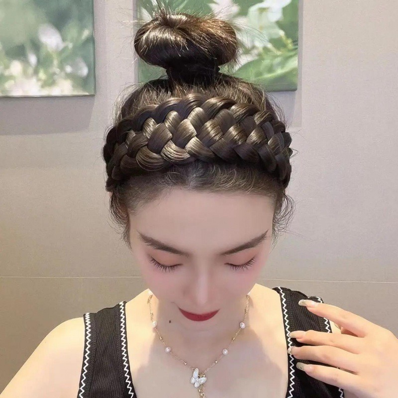 Peluca de para niñas, diademas trenzadas, aro de pelo ensanchado, tocado superior de calavera alta, bandas para el cabello trenzadas, tocado antideslizante para mujeres