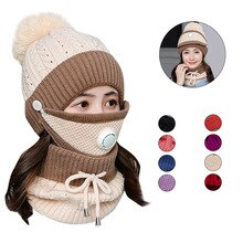 Mode vrouwen Gebreide Wollen Sjaal Muts Pompom Hoed Set Warme Winter + Sjaal + Masker Mode en Warme Acryl materiaal 1W