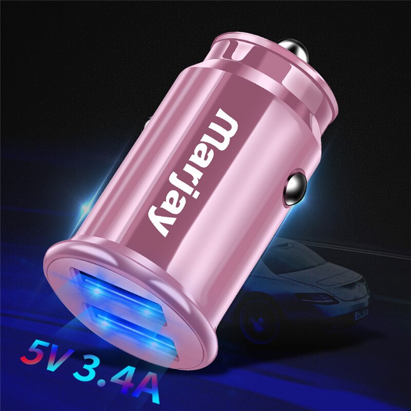 Marjay Rode USB Car Charger Voor iPhone X Xiaomi Redmi Note 7 Samsung S10 Tablet Dual 3.4A Snelle Lader Auto -Charger Adapter In Auto: Pink