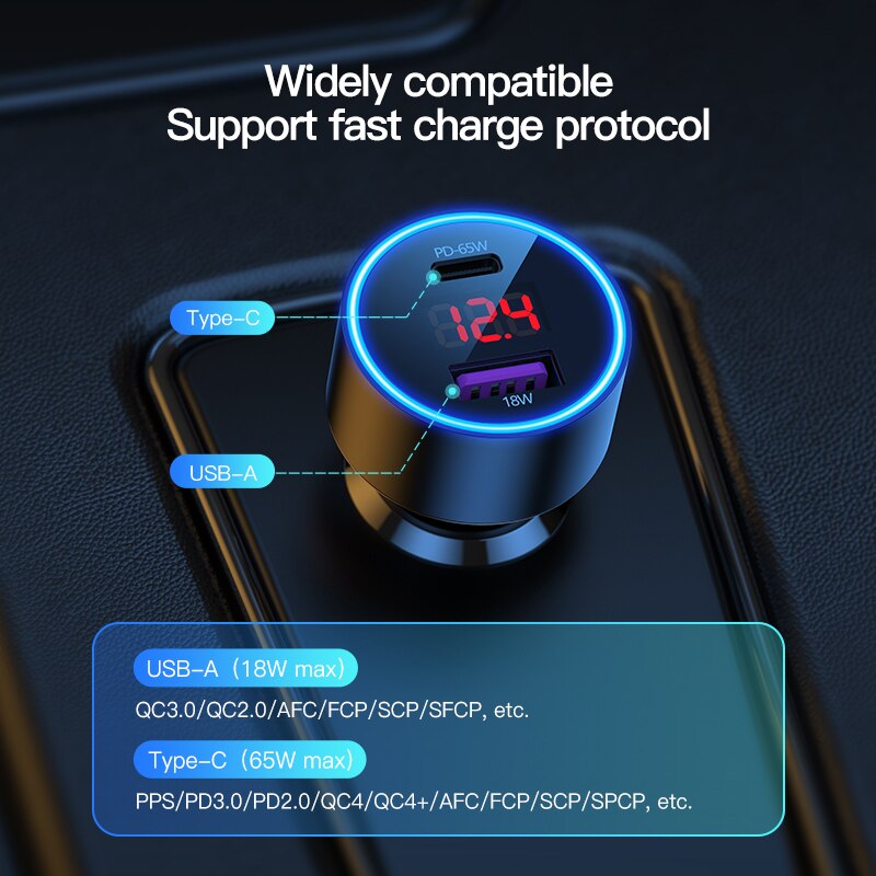 KUULAA 83W ładowarka samochodowa USB typ C podwójny Port PD QC szybkie ładowanie do laptopa przezroczysta ładowarka samochodowa do telefonu iPhone Samsung