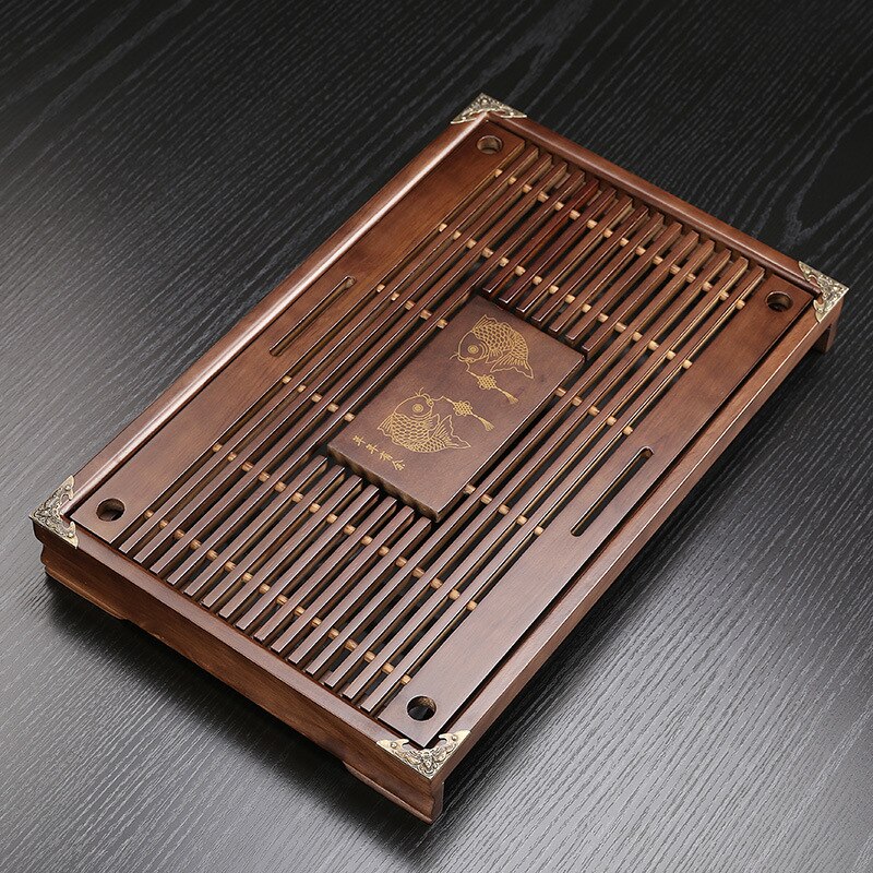 Bandeja de chá de madeira maciça conjunto de chá kungfu gaveta de drenagem de água chinesa bandeja de chá 43x27x5.5cm: Niannina youyu