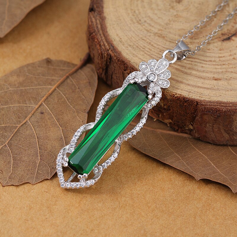 S925 Silver Necklace Treasure Emerald Pendant for Women Turquoise Gemstone bijoux femme joyas Pendant Jewelry S925 Necklaces