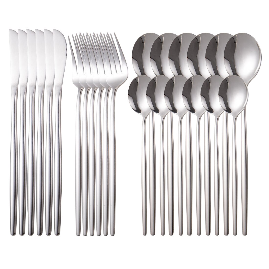 24Pcs Platinum Gold Kitchen Tableware Set Cutlery Set Stainless Steel Dinnerware Set Gold Knife Fork Spoon Dinner Set Dishwashe: 24pcs-Silver