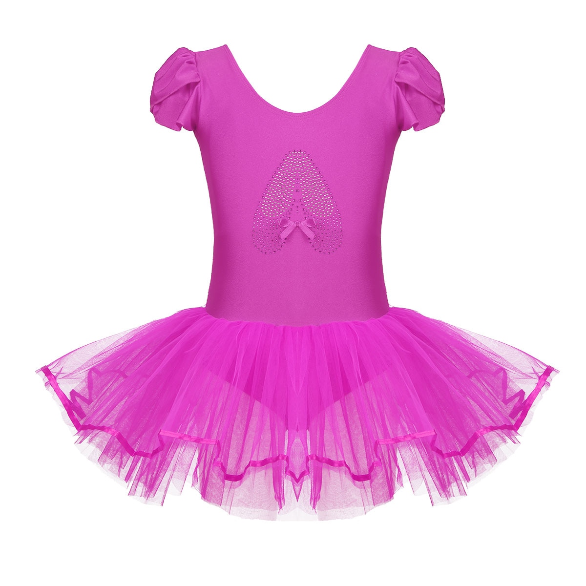 Kids Girls Pink Ruffled Cap Sleeves Sequined Ballerina Shoe Pattern Ballet Dance Gymnastics Leotard Tutu Mesh Dance Dress Briefs: Rose Red / L