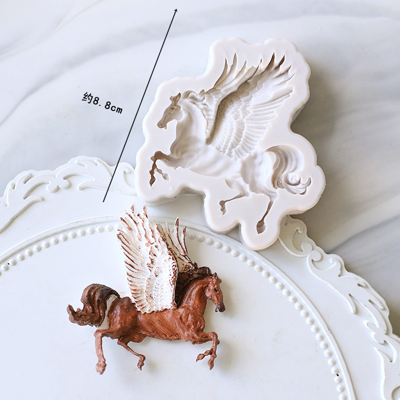 Mirosie-Moldes de silicona con alas de Pegaso, carrusel de caballo, pastel de unicornio, Fondant, Chocolate, bricolaje, molde de silicona para pastel, accesorios para hornear: Rosa