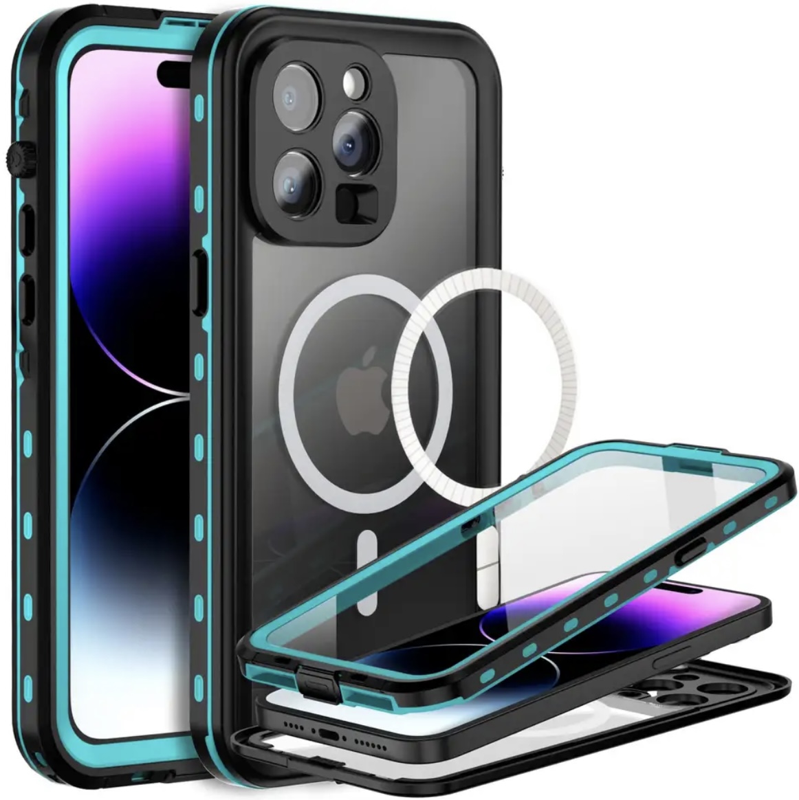 IP68 wasserdichte Hülle für iPhone 16 15 Pro Max 14 13 Pro Ganzkörper schutzhülle Schwimmen Unterwasser tauchen Magsafe Magnet hülle: Leinwand / Blau