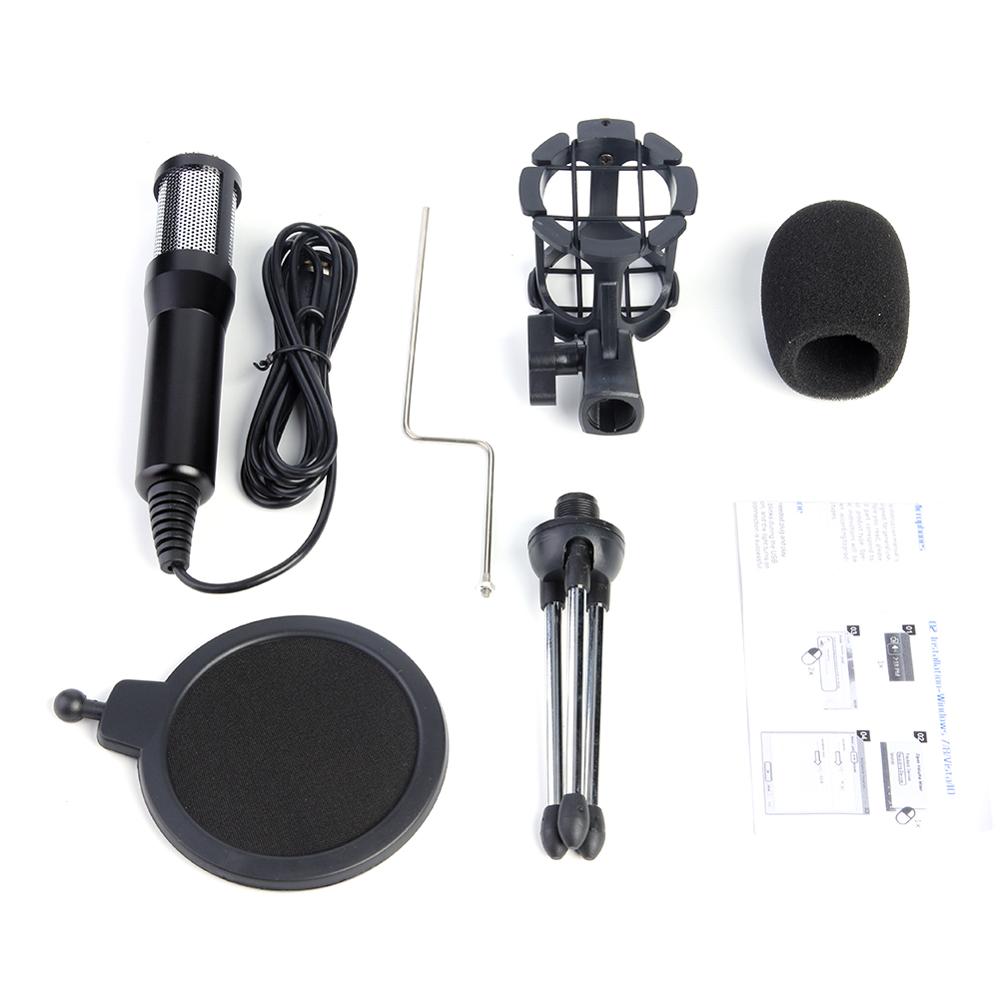 USB Microphone Condenser Wired Handheld Mic Condenser with Folding Stand Windshield for PC Chatting 170*32*32mm