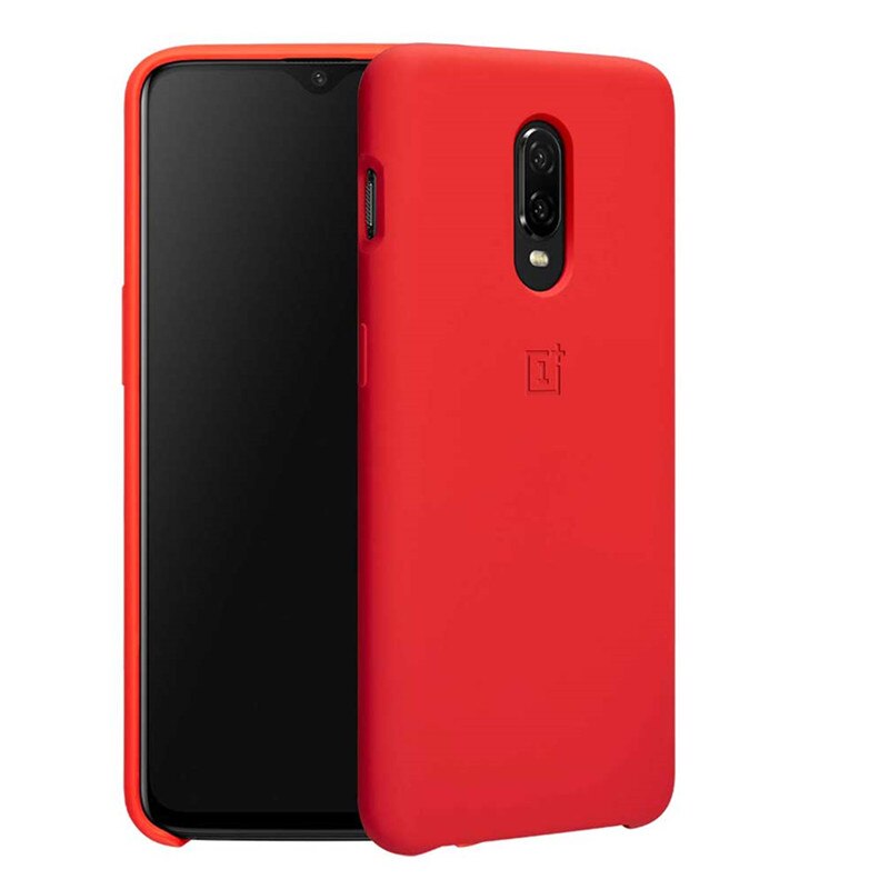 Oryginalny oficjalny dla OnePlus 6T prawdziwy piaskowiec Karbon matowy silikonowy czerwony zderzak drewno hebanowe szczupły powrót skóra twarda obudowa okładka: Silicone czerwony