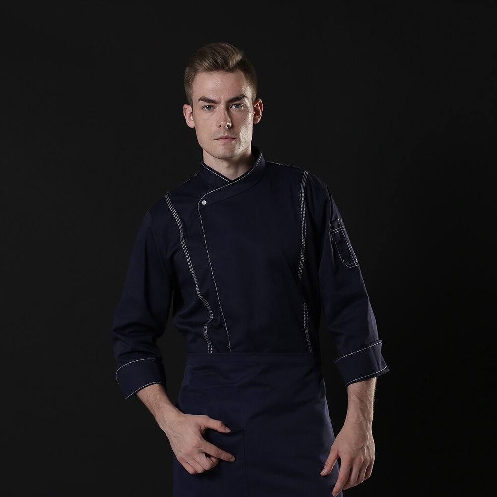 unisex Chef clothes Coffee shop kitchen bakery catering chef breathable chef jacket long sleeve uniform: blue chef suit / L
