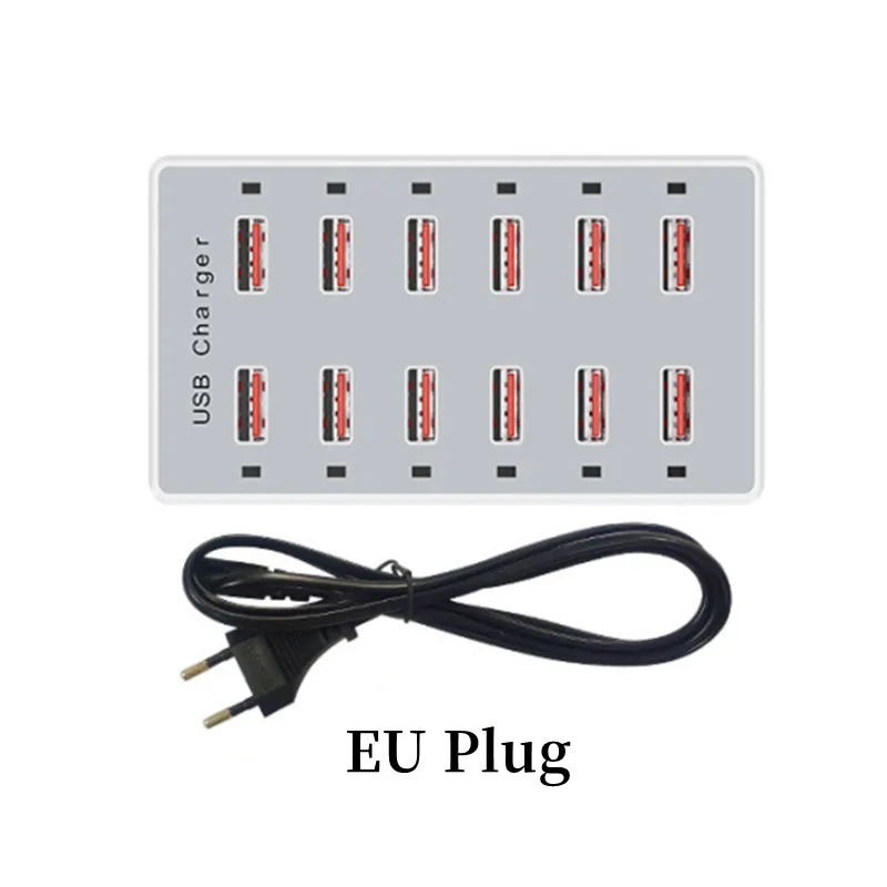 USB-laadstation 12-poorten oplader Desktop laadstation USB-oplaadhub Abs snel opladen mobiele telefoon US / EU / UK-stekker: Chocolate
