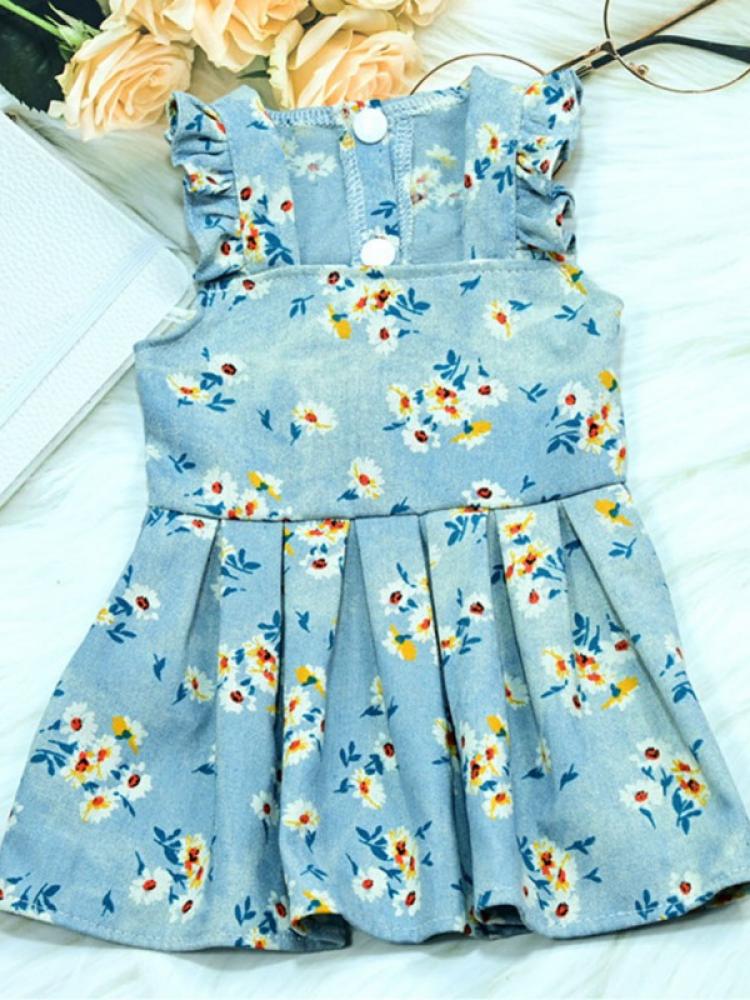 S-2XL Pet Hond Kat Denim Daisy Sling Rok Ademend Hond Kleding Met Bloemen Gedrukt Zomer Rok Voor Teddy Pug Huisdier apparels