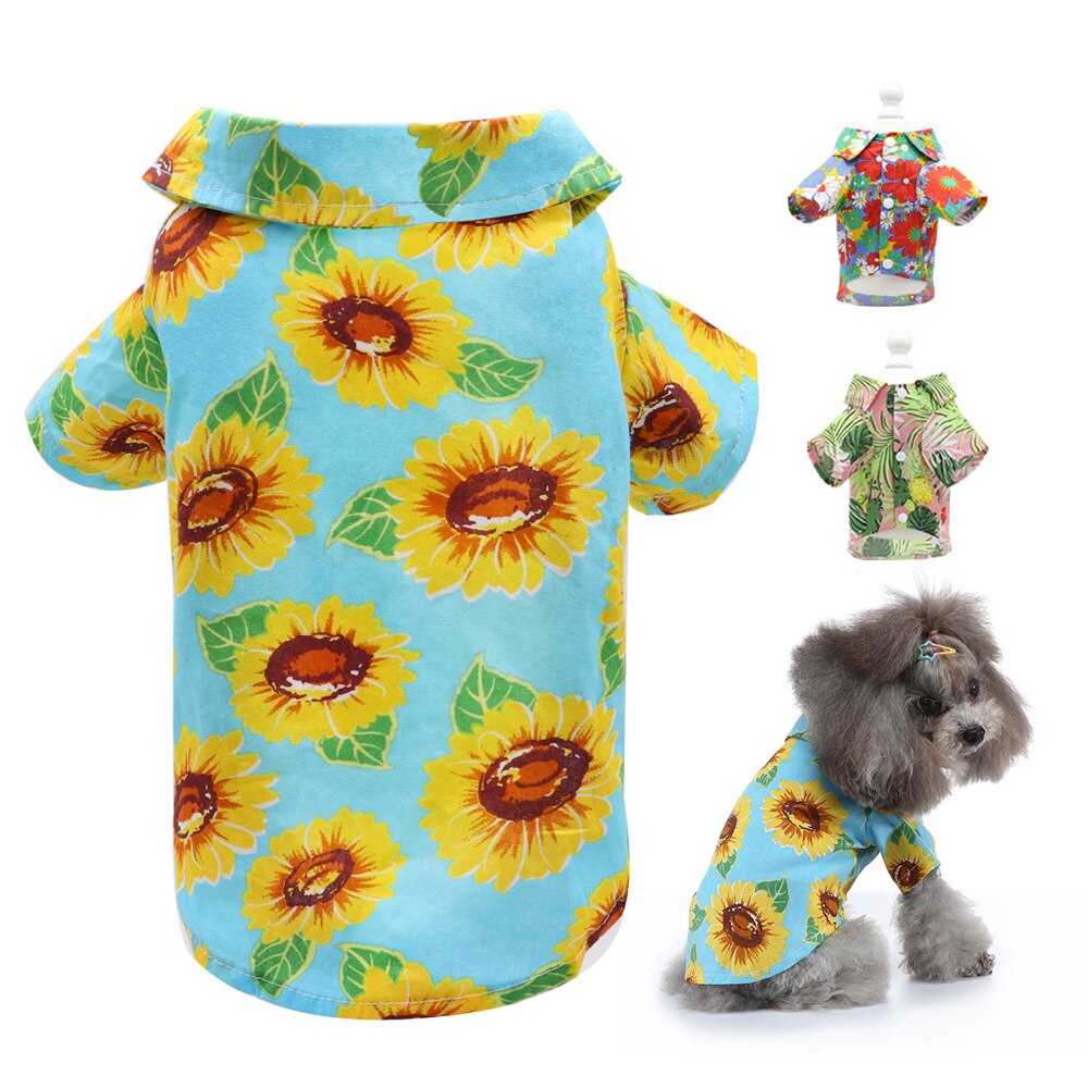 Summer Dog Shirts Clothes Floral Beach Clothes Vest Hawaiian Pet Clothing T-Shirt For Small Medium Large Dogs Cats Chihuahua