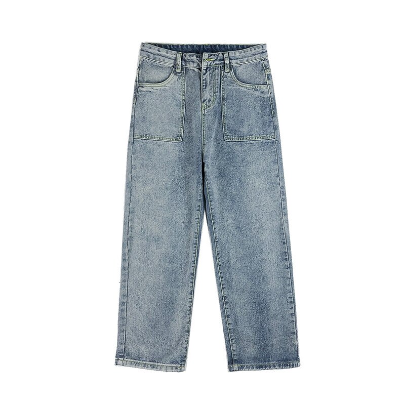 Rechte losse cropped jeans heren koreaanse streetwear heren cropped broek casual denim broek blauwe baggy hiphop jeans