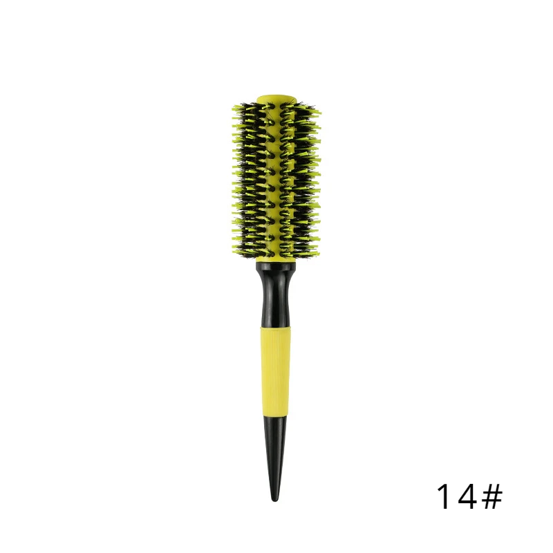Professionelle runde Haarbürste aus Holz, 6 Größen, Wildschweinborsten, Mischung aus Nylon, Salon-Frauen-Haar-Styling-Werkzeuge, gelb, brasilianisches Haar, Lockenwickler: verrotten