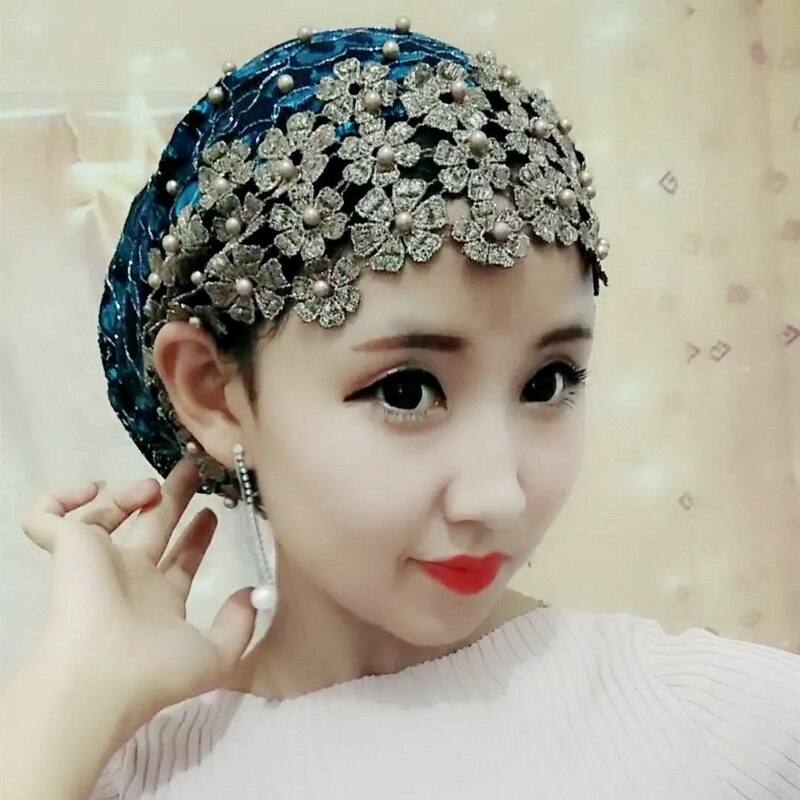 Modelele de explozie turban pălărie eșarfă hijab musulman care acoperă capul șapcă baotou: Albastru