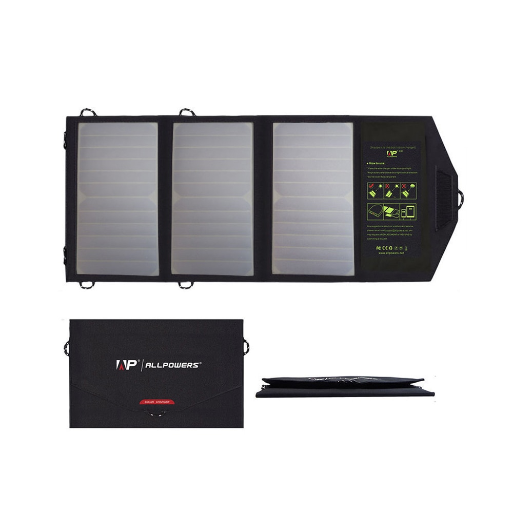 ALLPOWERS-Panel Solar portátil para exteriores, 5V, 21W, plegable, resistente al agua, USB, células solares, teléfono inteligente, cargador de batería móvil