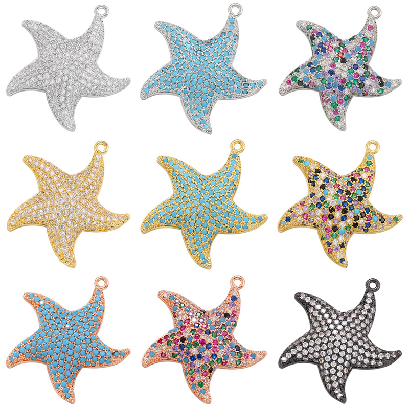 ZHUKOU-abalorios de estrella de mar para fabricación de joyas, colgantes de circonia cúbica para collares DIY, accesorios de joyería, VD1248