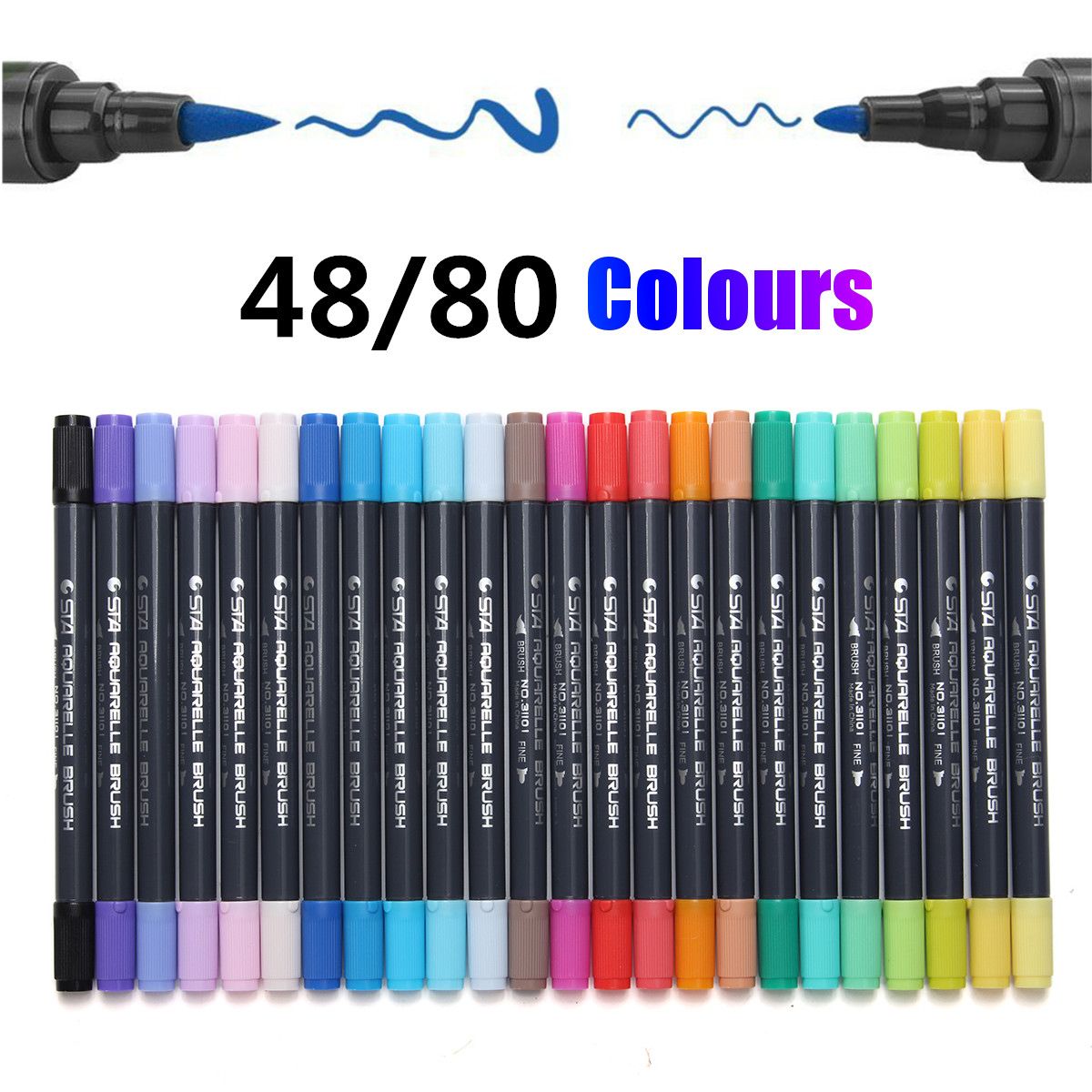 80 Colors Art and Graphic Drawing Manga Water Based Pigment Ink Twin Tip Brush&Fine Tip Sketch Marker Pen Aquarelle Brush Pen