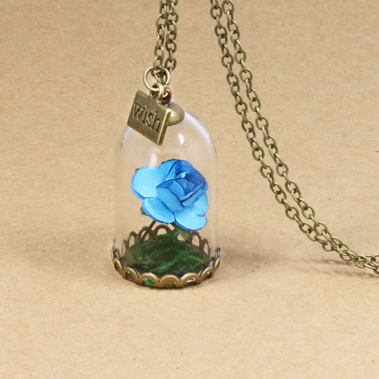 Schoonheid en Het Beest Retro Glazen Flacon Ketting Vlinder Wens Accessoires Ketting Rode Rose Gedroogde Bloem Sieraden voor Vrouwen Meisjes: 5