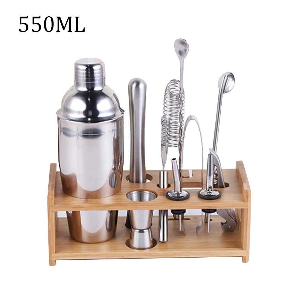 Bar Shaker Cocktail Zubehör Barware Boston Trinken Für Bartender Set Jigger Werkzeuge Edelstahl Mixer 550/750ML Holz rack: 550ML 11 Pcs