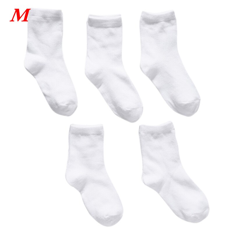 5 Pairs Kids Pure White Sock Baby Boy Girl Solid Breathable Cotton Sport Spring: M