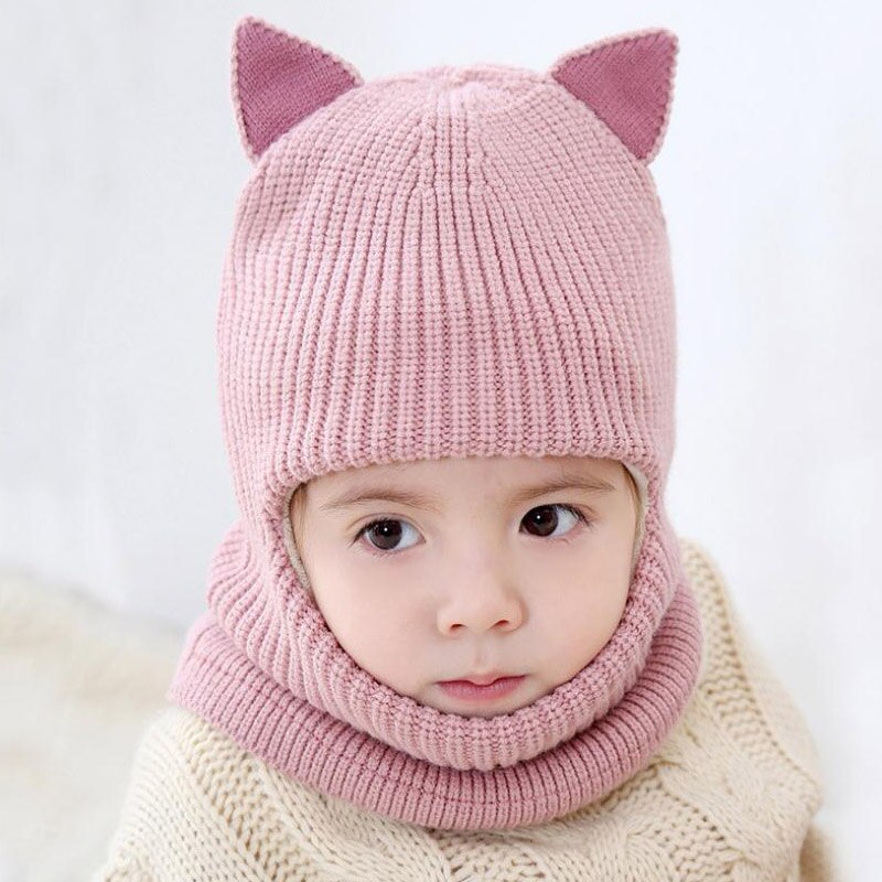 Doitbest 2-6 år vinter hat til børn beanies plus pels drenge beanie barn strik hatte beskytte ansigt hals kid piger øreflap hætter: Lyserød