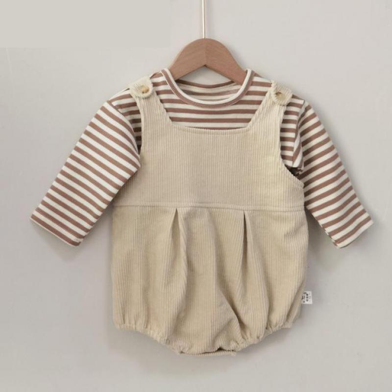 automne bébé garçons et filles vêtements ensemble bébé rayé à manches longues t-shirt et bébé velours côtelé body 2 pièces enfants salopette ensemble