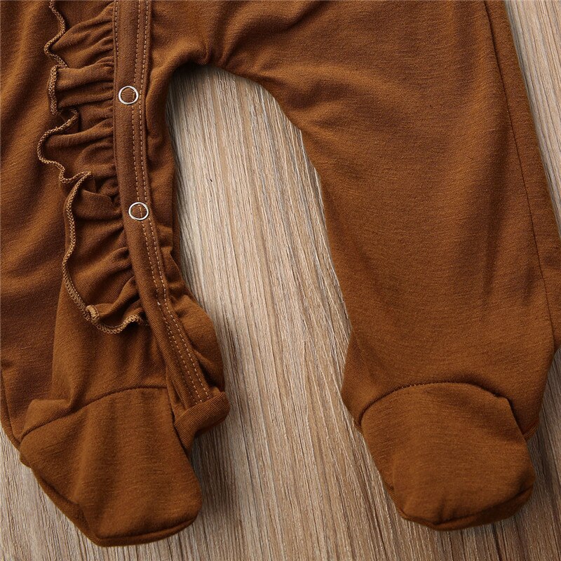 Newborn Baby Girl Brown Footies Single Breasted Baby Boy Button Jumpsuit Playsuit Footies Clothes Outfits