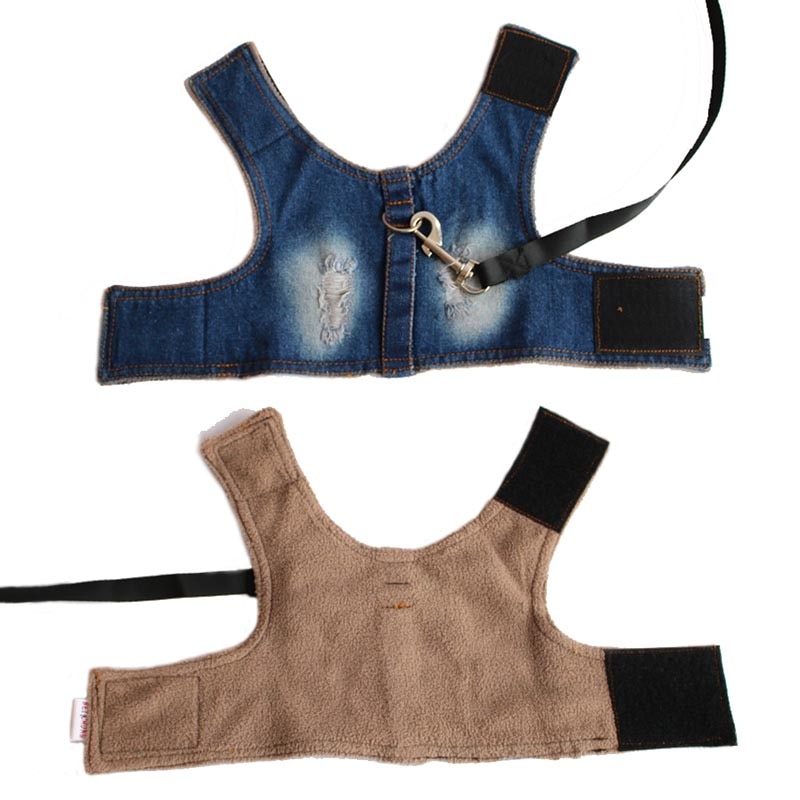 Denim Harnas Hond Aangelijnd Set Winter Warme Fleece Gevoerde Puppy Vest Harnas Voor Kleine Honden Katten Lopen Borstband Huisdier levert