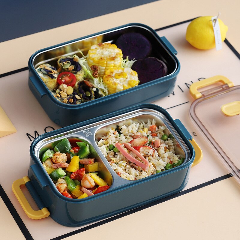 304 Stainless Steel Lunch Box Portable Student Adult Bento Box Large Capacity Double-Layer Lunch Box Microwave Food Container