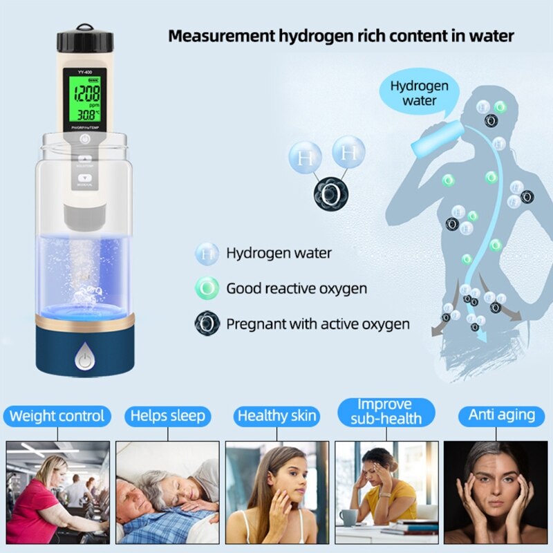 Nyeste yy -400 4 in 1 ph/ orp /h2 & tem meter digital dydrogen ion concentration tester til akvarium, swimmingpool, drikkevand