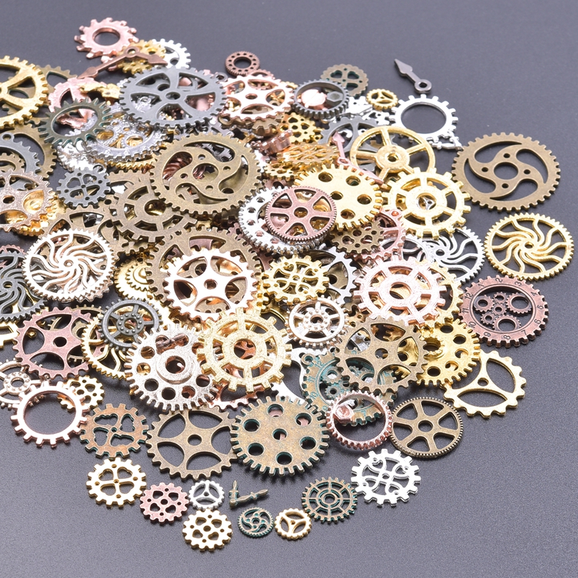 Vintage willekeurige klok Gear Charms soi Steampunk hanger voor hiphop kettingen collier sieraden maken accessoires bulk onderdelen: Licht Geel Goud Kleur