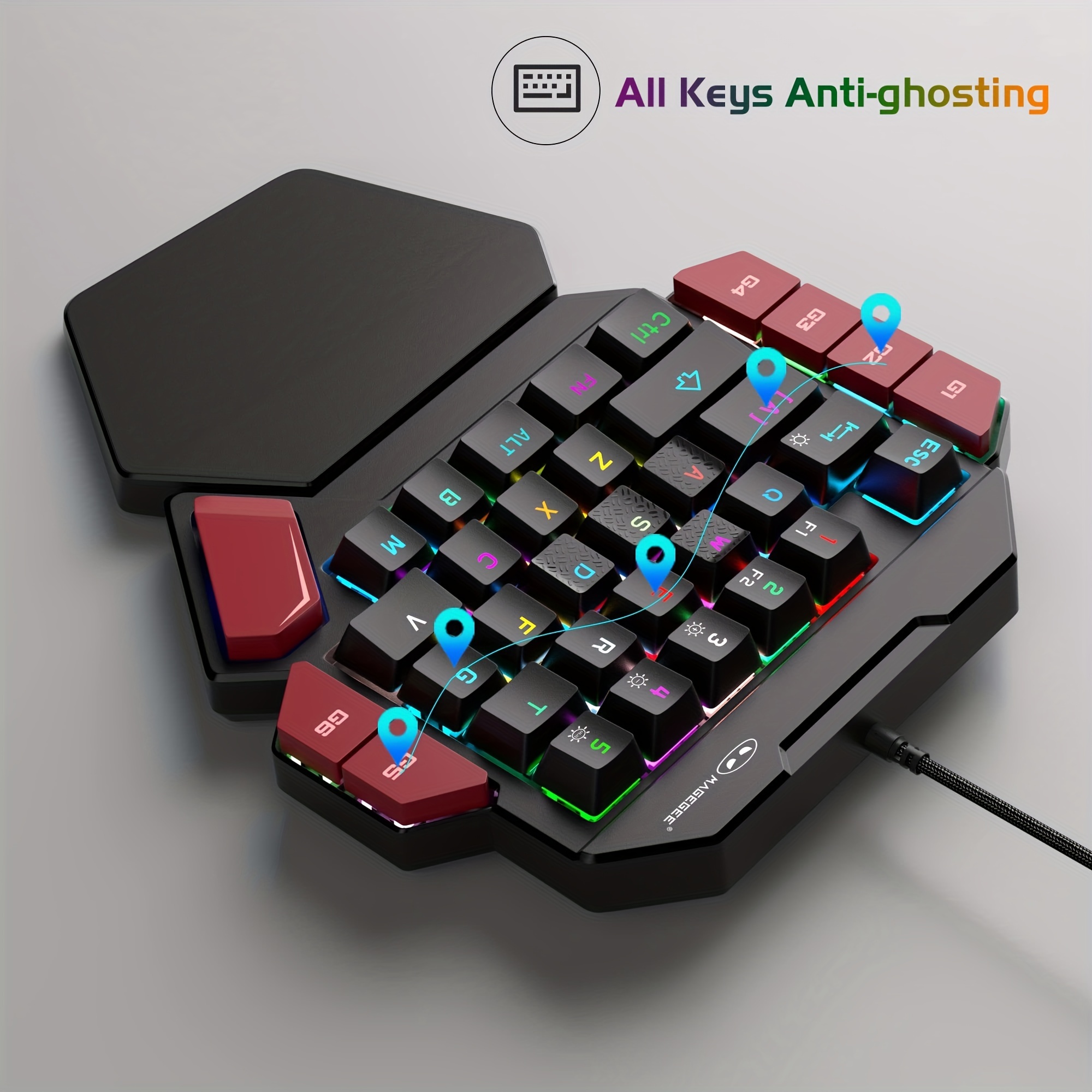 MageGee Einhand-Spiel-Mechanische Tastatur, Axt 35-Tasten, kabelgebundene Spielen-Laptop-Tastatur für Linkshänder, gemischte Lichtlampeneffekt