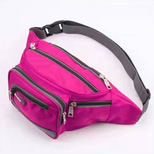 Unisex Canvas Waist Bag - Multi-Pocket Travel Fanny Pack - Adjustable Belt: Pink