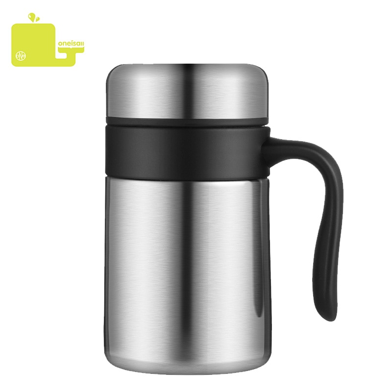 oneisall 350ML 304 Stainless Steel Thermos Mugs Office Cup Handle Lid Thermal Insulation Tea Mug Vaccum Cup Office Thermoses