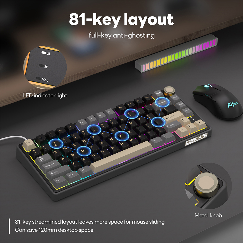 Royal Kludge RK R75 clavier de jeu filaire 80 touches 80% joint rvb rétro-éclairé clavier mécanique remplaçable à avec capuchons de touches MDA PBT