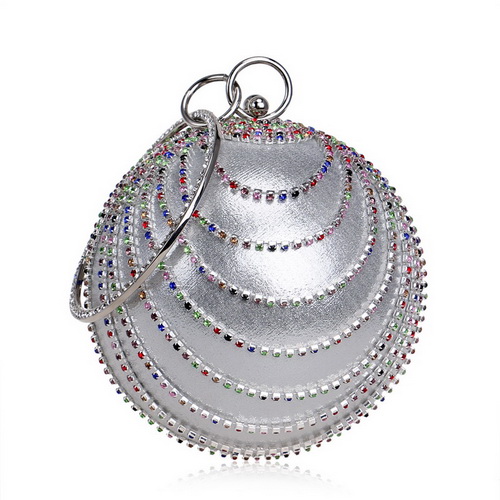 SEKUSA Circular Tassel Rhinestones Women Evening Bags With Handle Diamonds Metal Handbags For Wedding/Party/Dinner Evening Bags: YM1158silvercolor