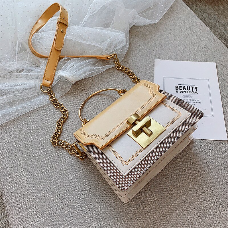 Crossbody väska för kvinnor läder små handväskor för flickor sac a main femme axel plånböcker och väskor rem kedja: Gul