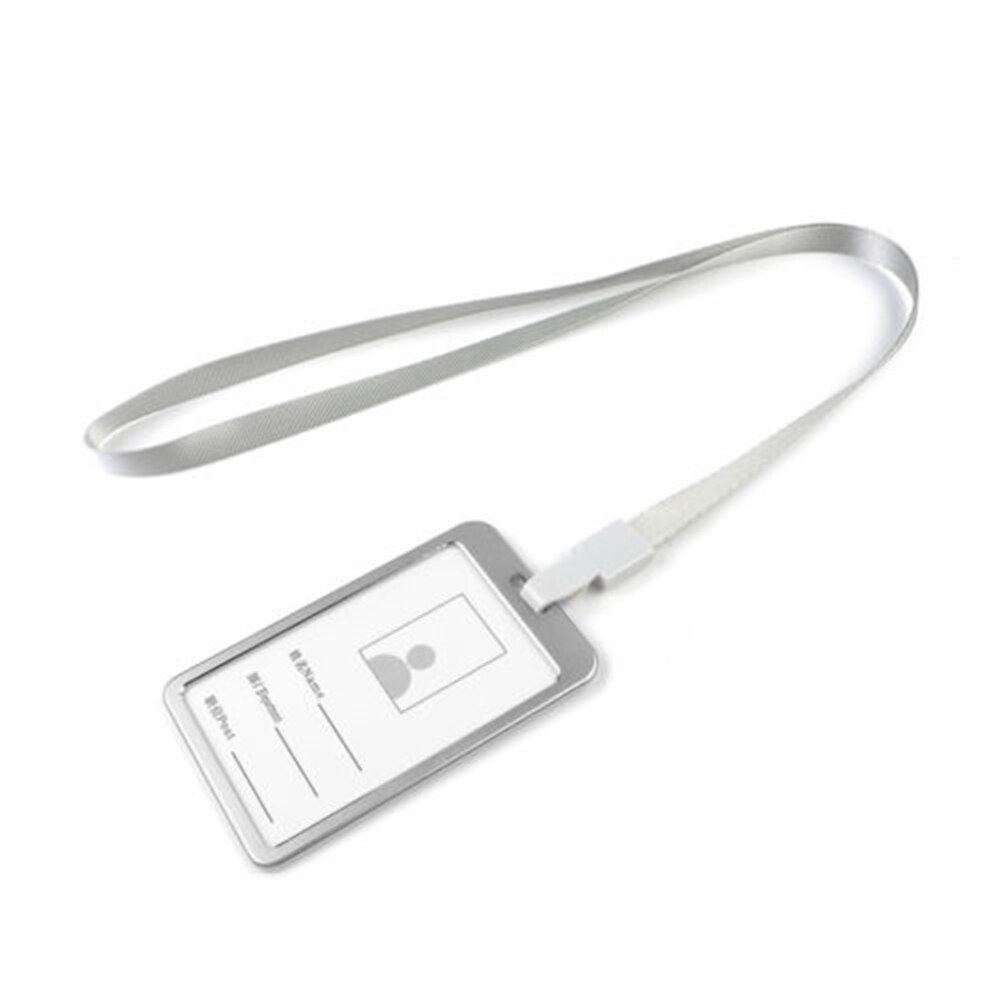Metal ID Badge Card Holder Business Security Pass Tag Holder with Lanyard: Silver