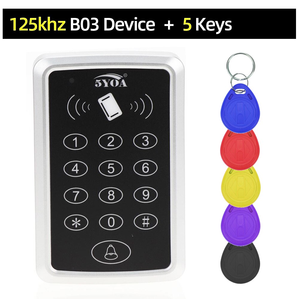 125KHz RFID Access Control Keypad EM Card Reader Door Access Control System Door Lock Opener Keyboard System: B03 and 5Keys